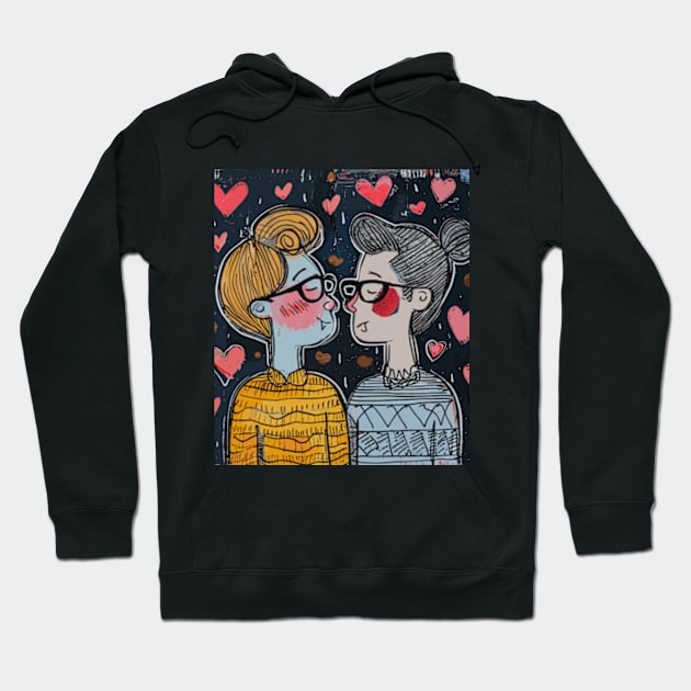 Nerd Couple 2024 Valentines Day Drawing Hoodie by peculiarbutcute